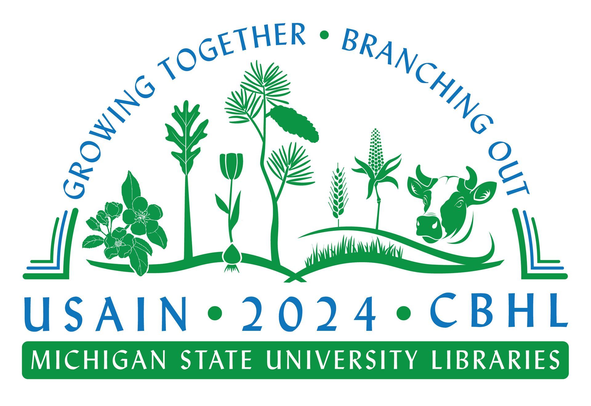 USAIN CBHL 2024 conference logo, hosted by MSU Libraries
